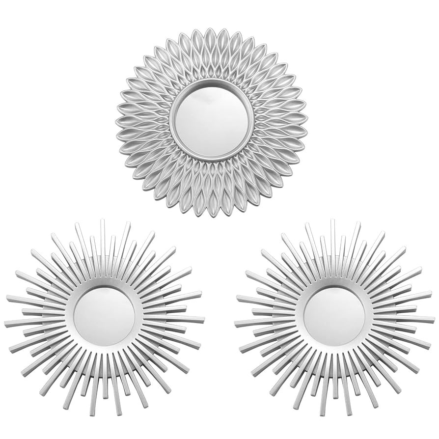 Silver Sunburst Wall Mirrors Pack of 3 - Living Room Decorative Mirrors | Amazon (US)