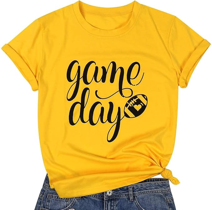 Game Day T Shirts Women Football Graphic Tee Funny Cute Competition Tshirt Casual Short Sleeve Te... | Amazon (US)