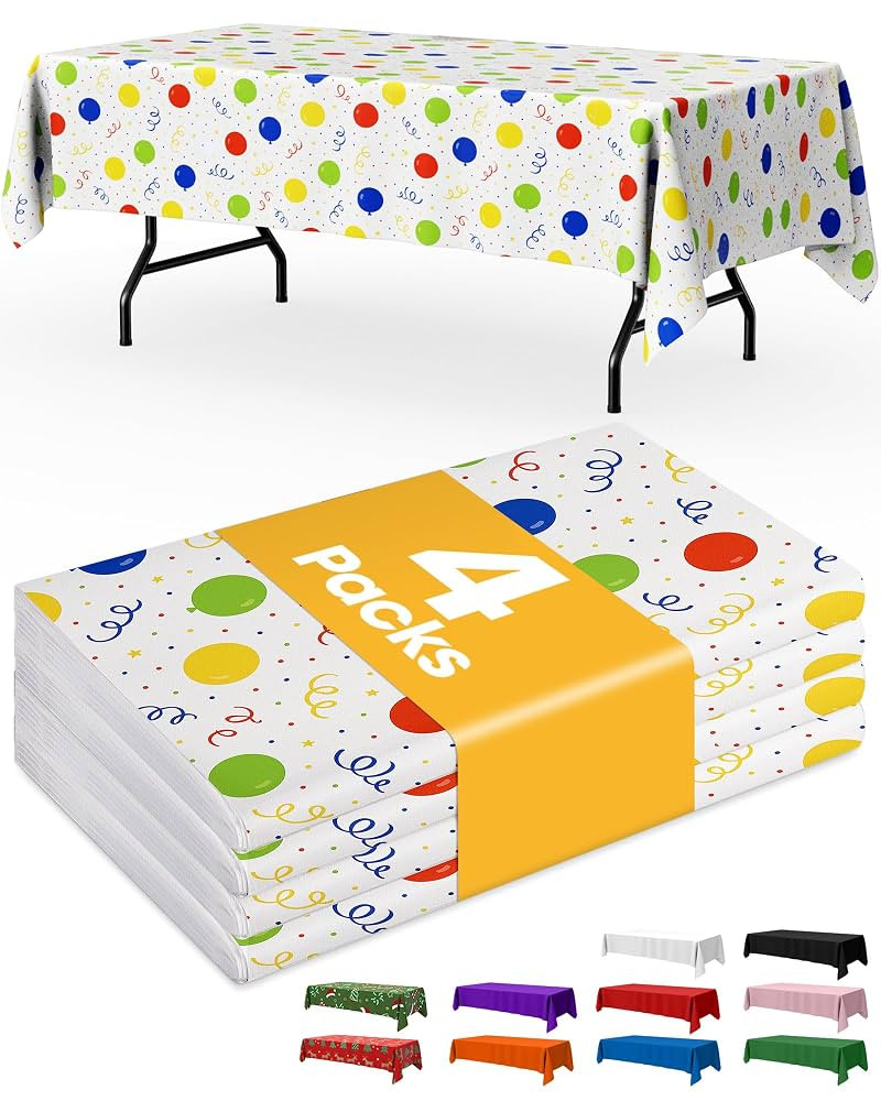 Birthday Balloon Plastic Table Cloth Rectangle Table 4 Pack, 54''×108'' Tablecloth for 6ft Table... | Amazon (US)