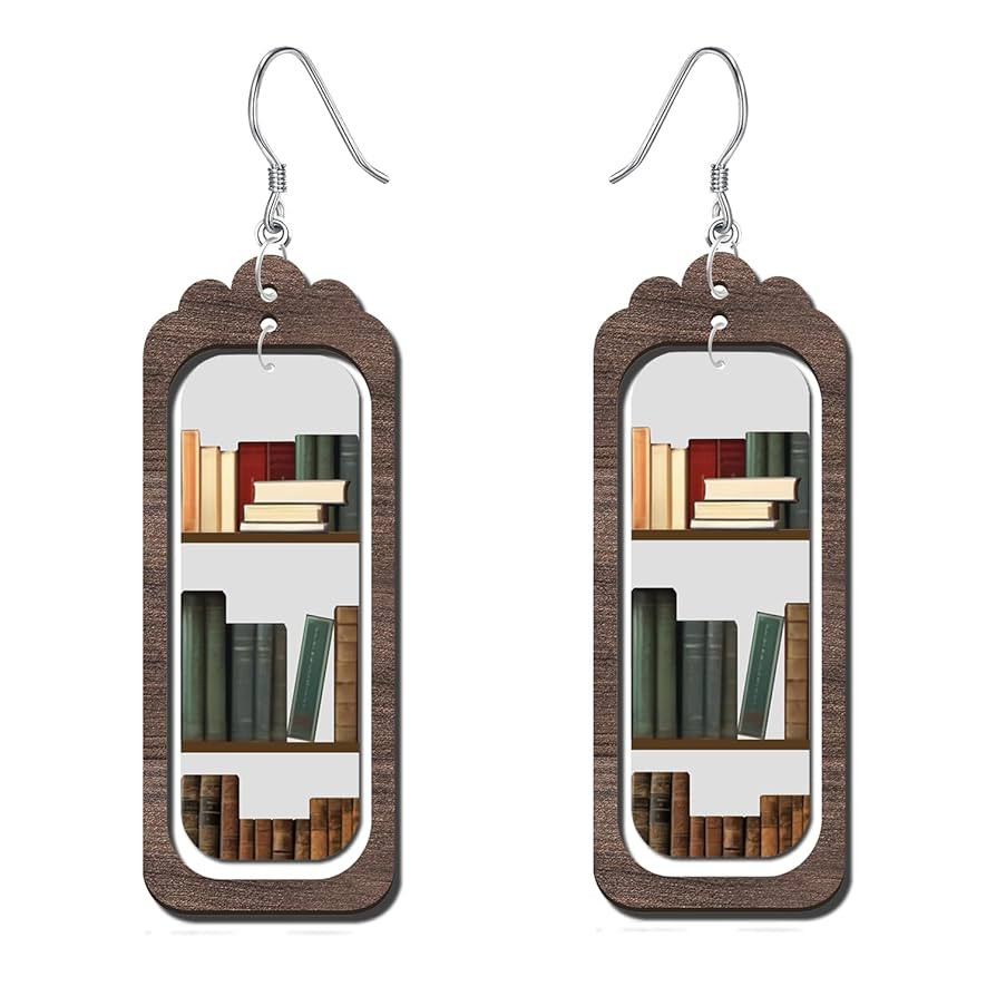 Handmade Book Earrings for Women Bookshelf Dangle Drop Earrings Fun Gifts for Book Lovers Librari... | Amazon (US)