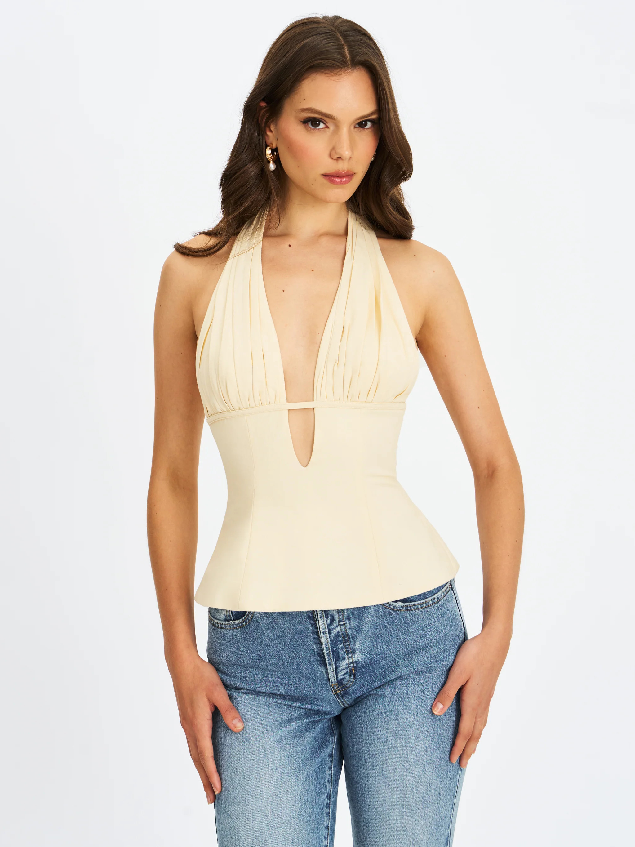 Quinzella Smock Back Halter Neck Linen Top | Miss Circle