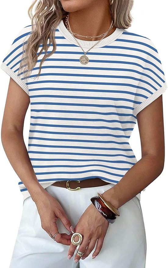 WIHOLL Short Sleeve Sweater for Women Summer Tops Crew Neck Fashion Clothing Tshirts Shirts Trave... | Amazon (US)