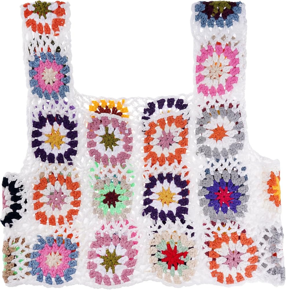 Floral Crochet Tank Tops for Women Summer Boho Square Neck Sleeveless Crochet Crop Top Hollow Out... | Amazon (US)