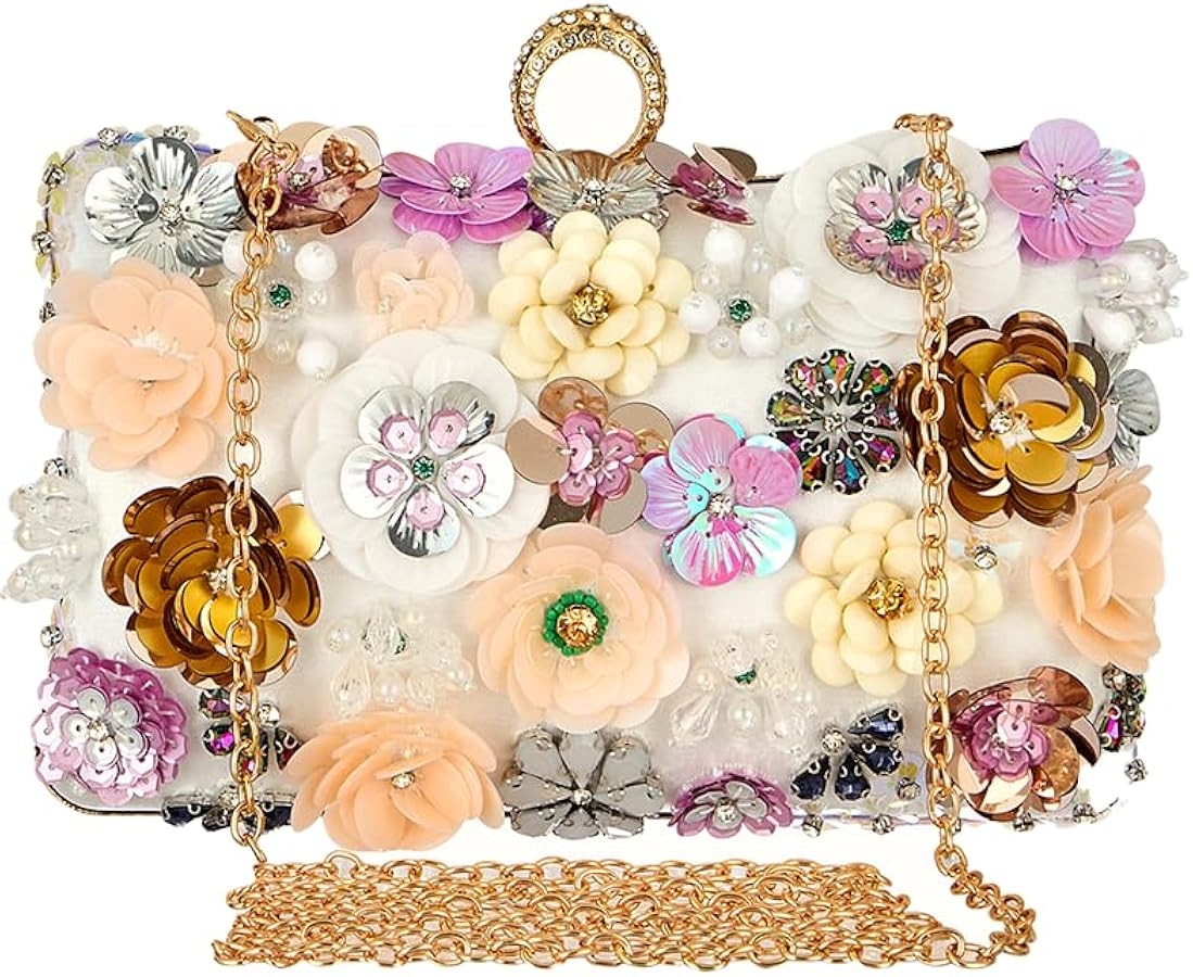 Women's Floral Evening Handbags Colorful Rhinestone Flower Clutch Purses Floral Bride Wedding Han... | Amazon (US)