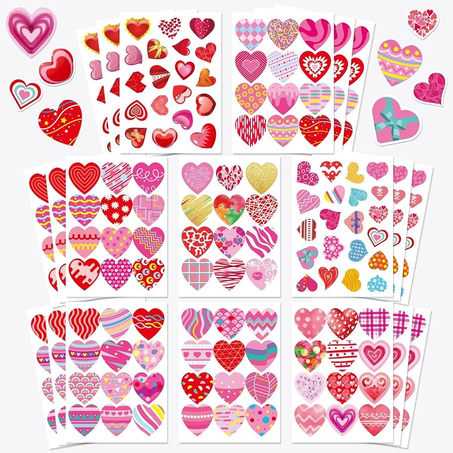 336 PCS Valentines Stickers, Valentines Heart Stickers for Kids Valentines Day Heart Decorative S... | Amazon (US)