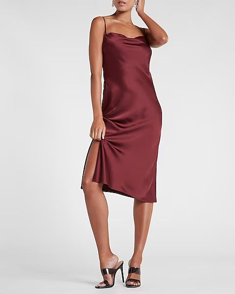 Satin Cowl Neck Midi Slip Dress | Express