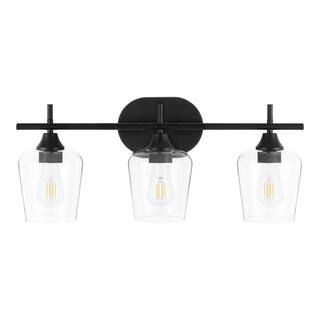 Pavlen 24 in. 3-Lights Black Vanity Light with Clear Glass Shade | The Home Depot