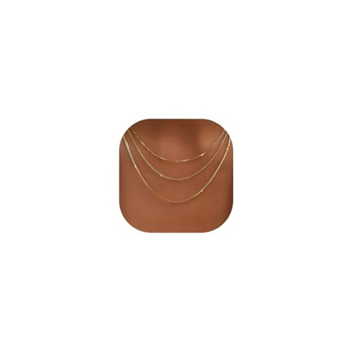Gold Layered Necklaces for Women, 14K Gold Plated Dainty Gold Chain Choker Necklace Stack, Herringbone Gold Necklaces Set (gold-3-Box2) | Amazon (US)