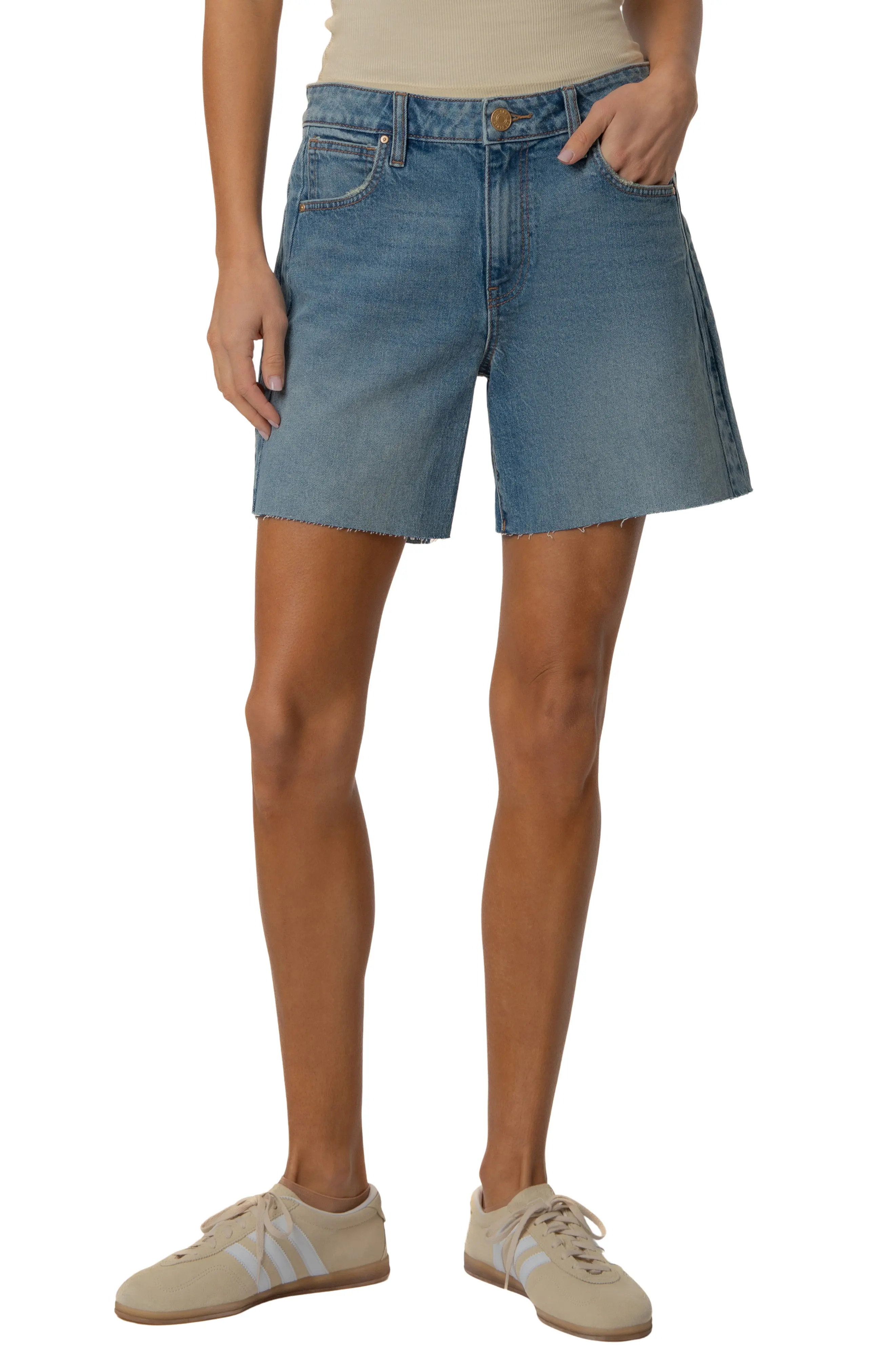Hailey Raw Hem High Waist Denim Bermuda Shorts (Women) | Nordstrom | Nordstrom