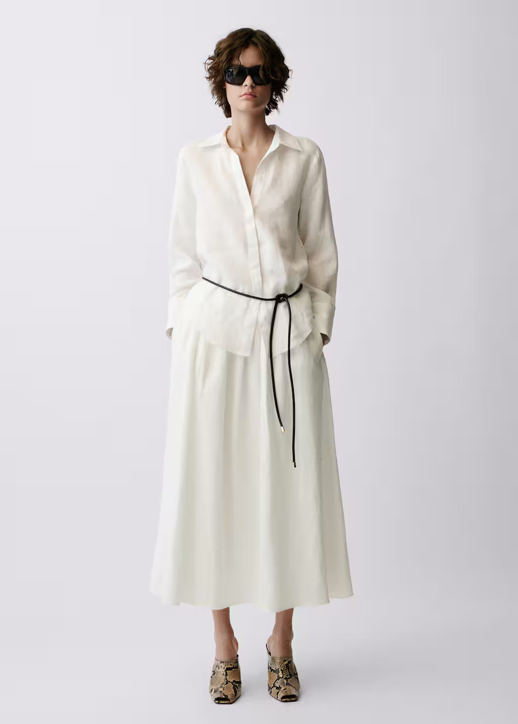 Flared linen skirt white - Woman - 4 - MANGO | MANGO (UK)