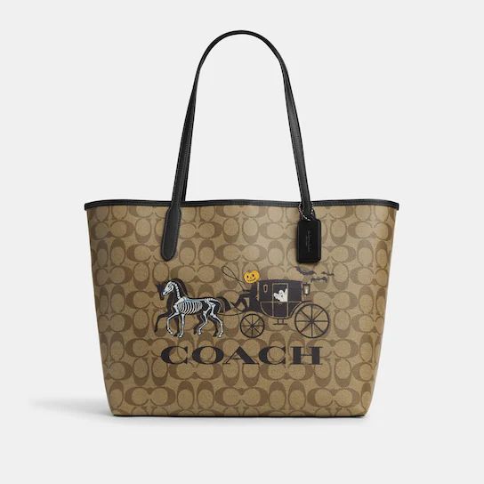 City Tote In Signature Canvas With Halloween Horse And Carriage | Coach Outlet