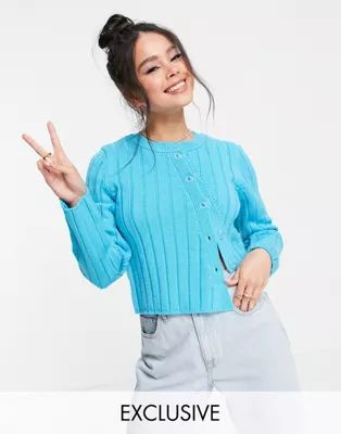 COLLUSION asymmetric knitted ribbed cardigan in blue | ASOS | ASOS (Global)