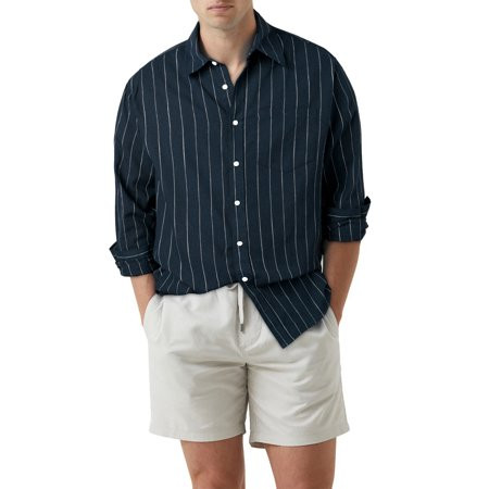 Sidefeel Men s Cotton Linen Blouses Casual Long Sleeve Striped Button Down Dress Shirts with Chest P | Walmart (US)