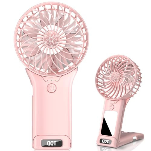 QQT Mini Handheld Fan,4 Speed Adjustable Portable Battery Operated Fans,USB Rechargeable Desk Fan with Mirror,Max 20 Hrs Hand Fan For Travel Office Outdoor Women Men (Pink) | Amazon (US)