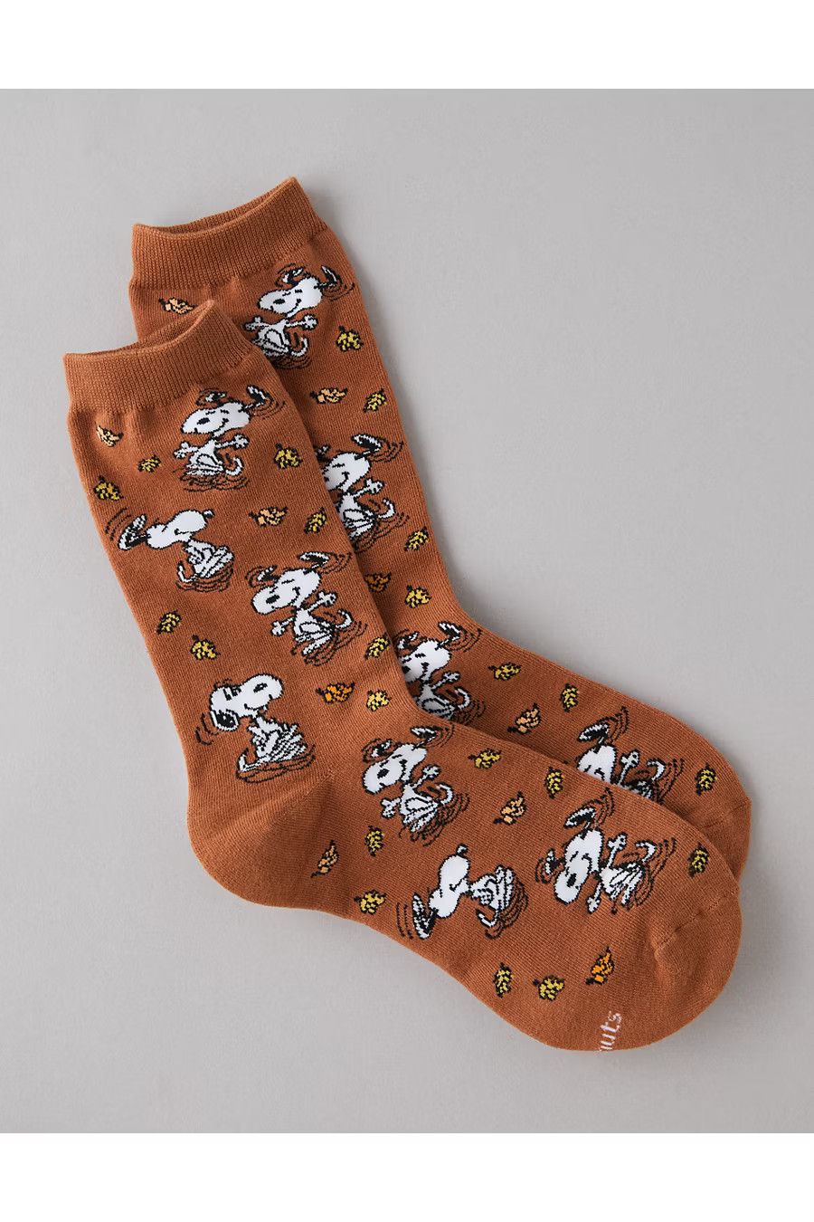 AE Snoopy Fall Crew Socks Women's Amber Brown One Size | American Eagle Outfitters (US & CA)