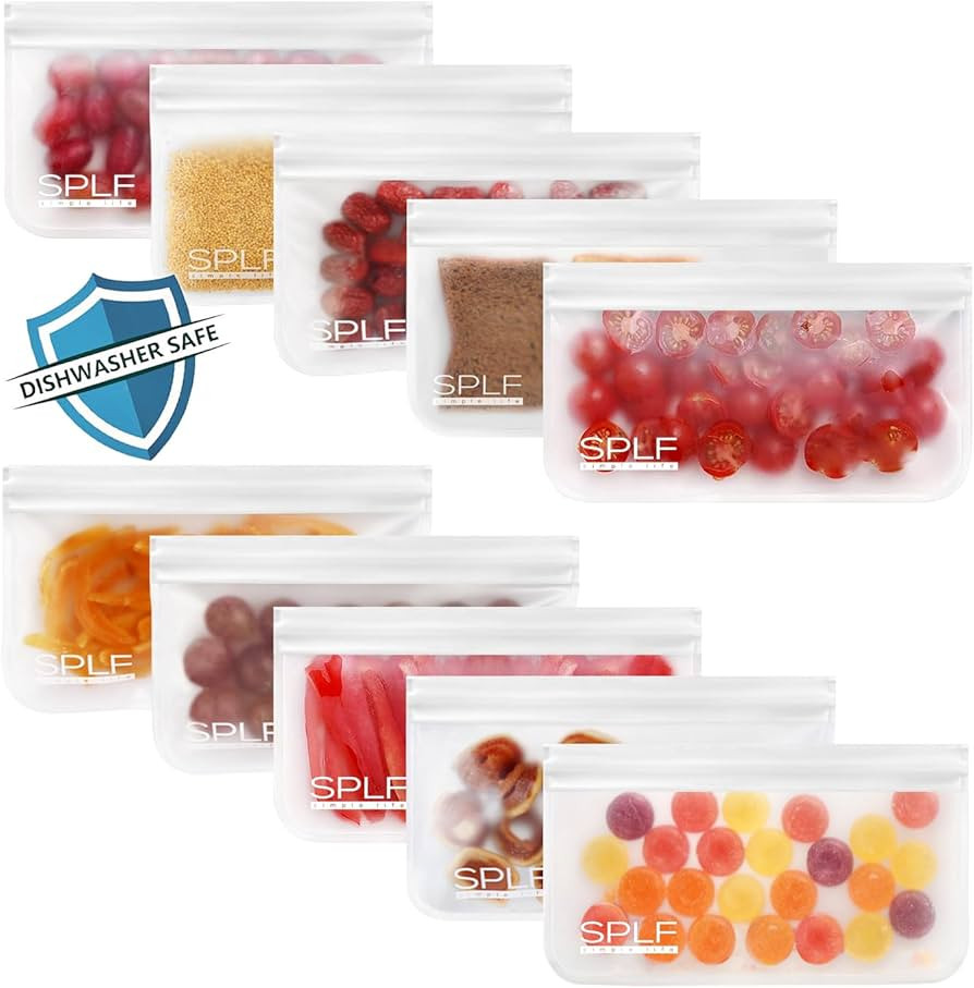 SPLF 10 Pack Dishwasher Safe Reusable Snack Bags, BPA Free Reusable Food Storage Freezer Bags Lea... | Amazon (US)