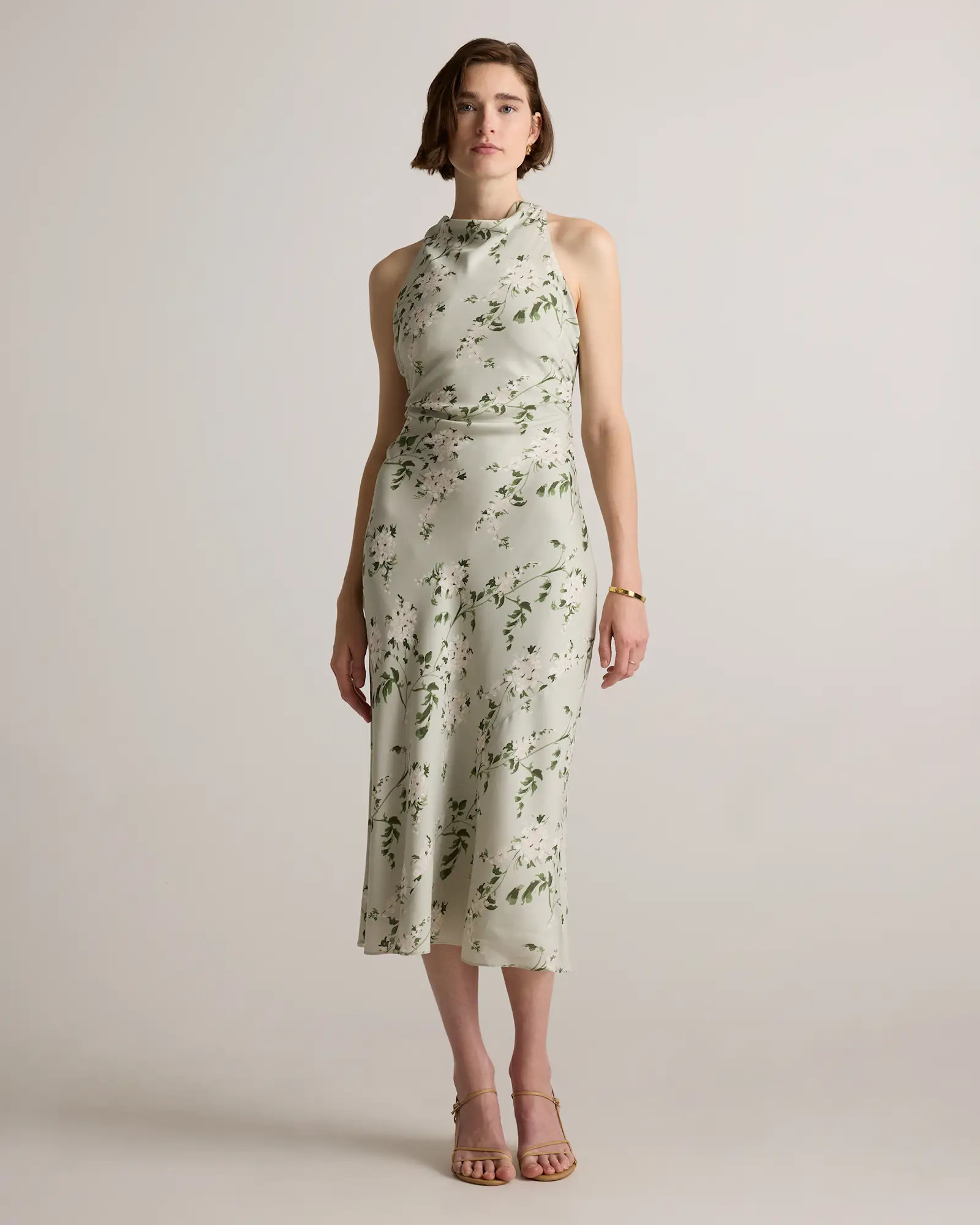 Washable Stretch Silk High Neck Midi Dress in Jasmine Vines | Quince