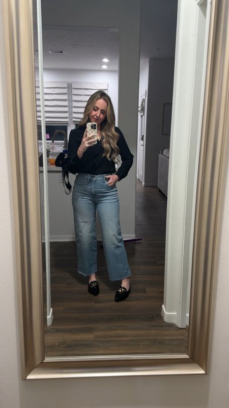 Took the wide leg jeans out for a spin for the first time! Lol! Top and shoes are Amazon finds. Jeans are true to size and have a little bit of stretch. 

#LTKstyletip #LTKover40