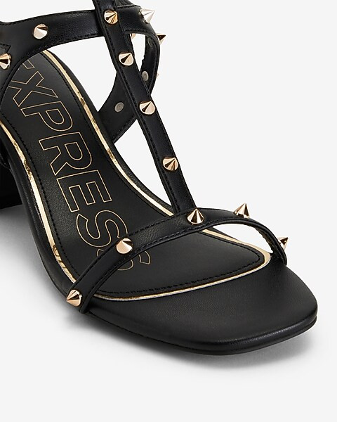 Studded Strappy Block Mid Heeled Sandals | Express