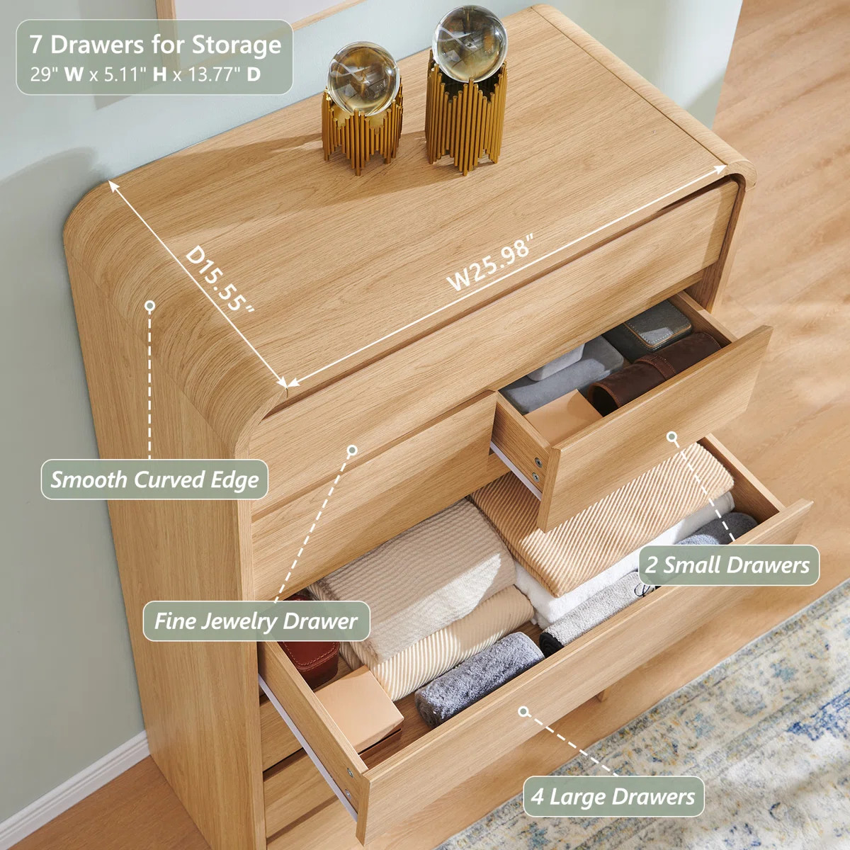 Maud  Modern 7 Drawers Dresser for Bedroom, 55" Tall Dressers & Chest of Drawers w/Curved Profile... | Wayfair North America