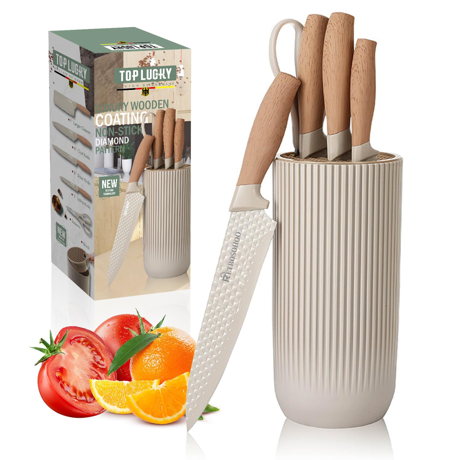 Kitchen Knife Set, Retrosohoo 6-Pieces Khaki Sharp Knife Set for Kitchen, Non-stick Non-slip Stai... | Amazon (US)