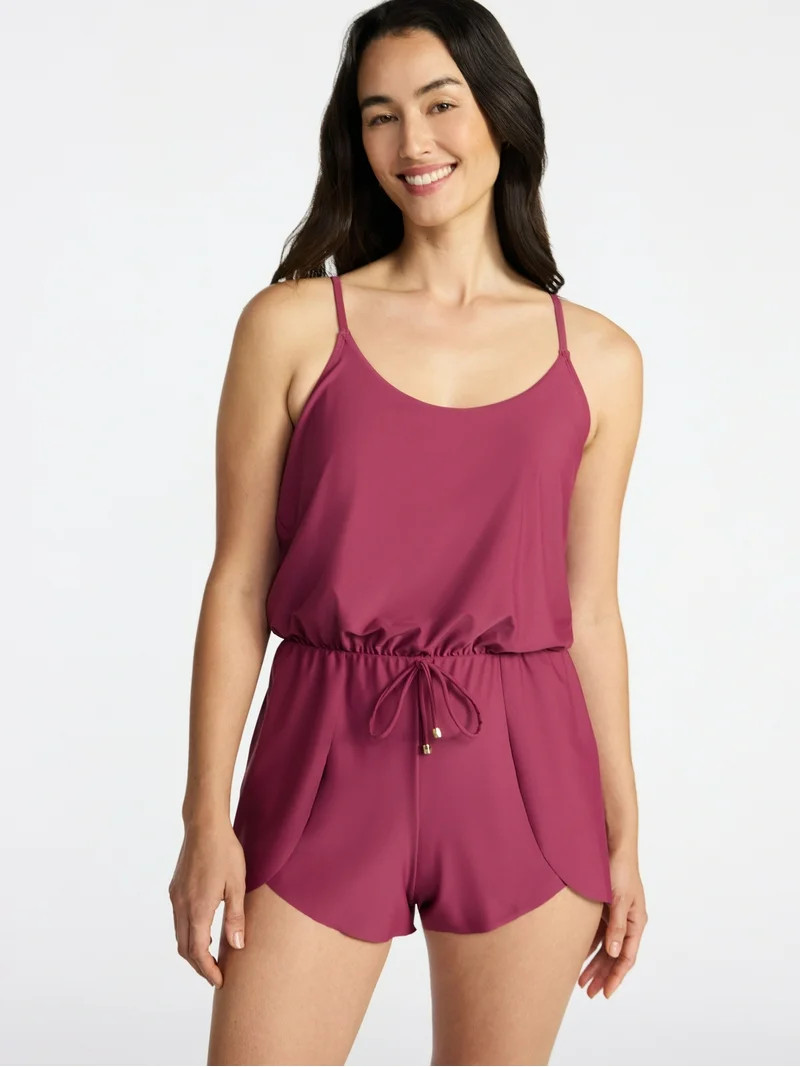 Time and Tru Women's Tank Romper One Piece Swimsuit, Sizes XS-XXXL | Walmart (US)