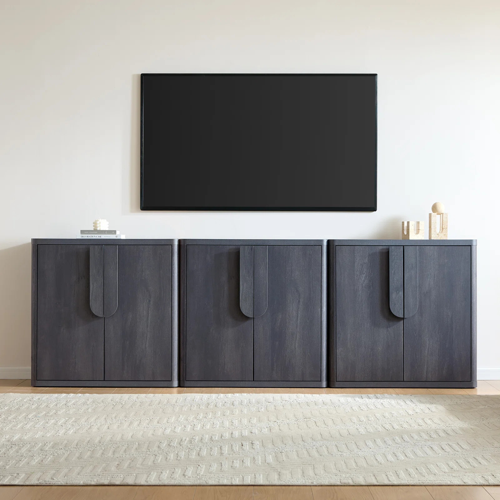 2 Doors Arched Sideboard Buffet Cabinet Grey Black -3PCS (Set of 3) | Wayfair North America