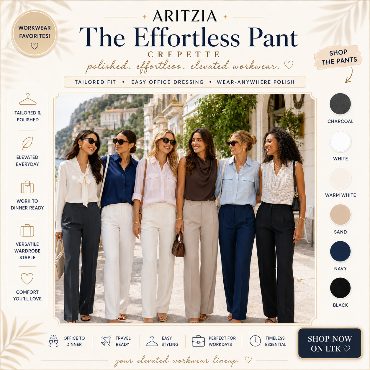 @Aritzia Summer Workwear Chic | The Effortless Pant - Crepette

The Aritzia summer work pants that make every outfit look polished before you even try. ☀️ 

The Effortless Pant in Crepette is one of those workwear pieces that instantly makes your closet feel more elevated!! 

Tailored, clean, and easy to style, these are the pants you reach for when you want to look put together without overthinking the outfit.

The fit gives that refined, expensive-looking shape while still feeling wearable for real life — office days, meetings, travel, dinner after work, conferences, interviews, and everyday outfits that need a little more polish.

I love that these work with everything: button-downs, sleeveless blouses, lightweight knits, bodysuits, blazers, sandals, loafers, flats, or heels. 

They’re the kind of pants that make a simple top look intentional!

This is one of those Aritzia staples that feels worth having in more than one color because it does so much for your wardrobe — timeless, versatile, and easy to rewear season after season.

📌 SAVE this for your next elevated workwear refresh.

↓ Everything is linked!

#LTKSaleAlert #LTKWorkwear #LTKTravel