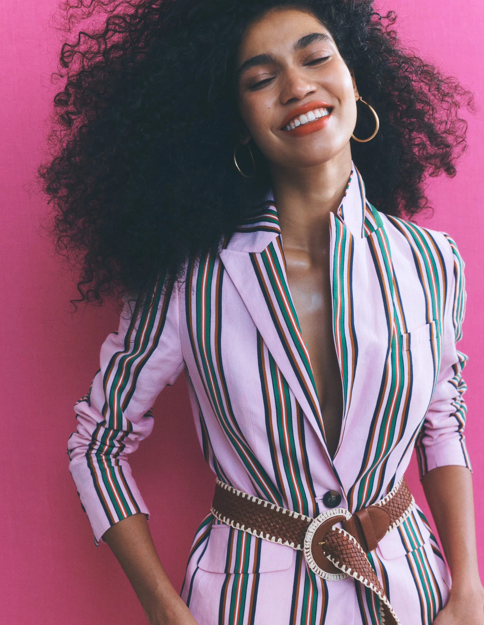 Woodbridge Linen Blazer-Pink, Rich Emerald Stripe | Boden (US)