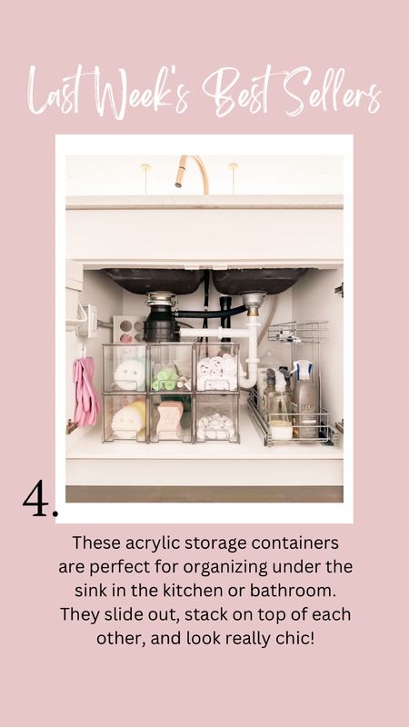 These acrylic storage containers are perfect for organizing under the sink in the kitchen or bathroom.
They slide out, stack on top of each other, and look really chic!

#LTKhome #LTKSeasonal #LTKfindsunder50