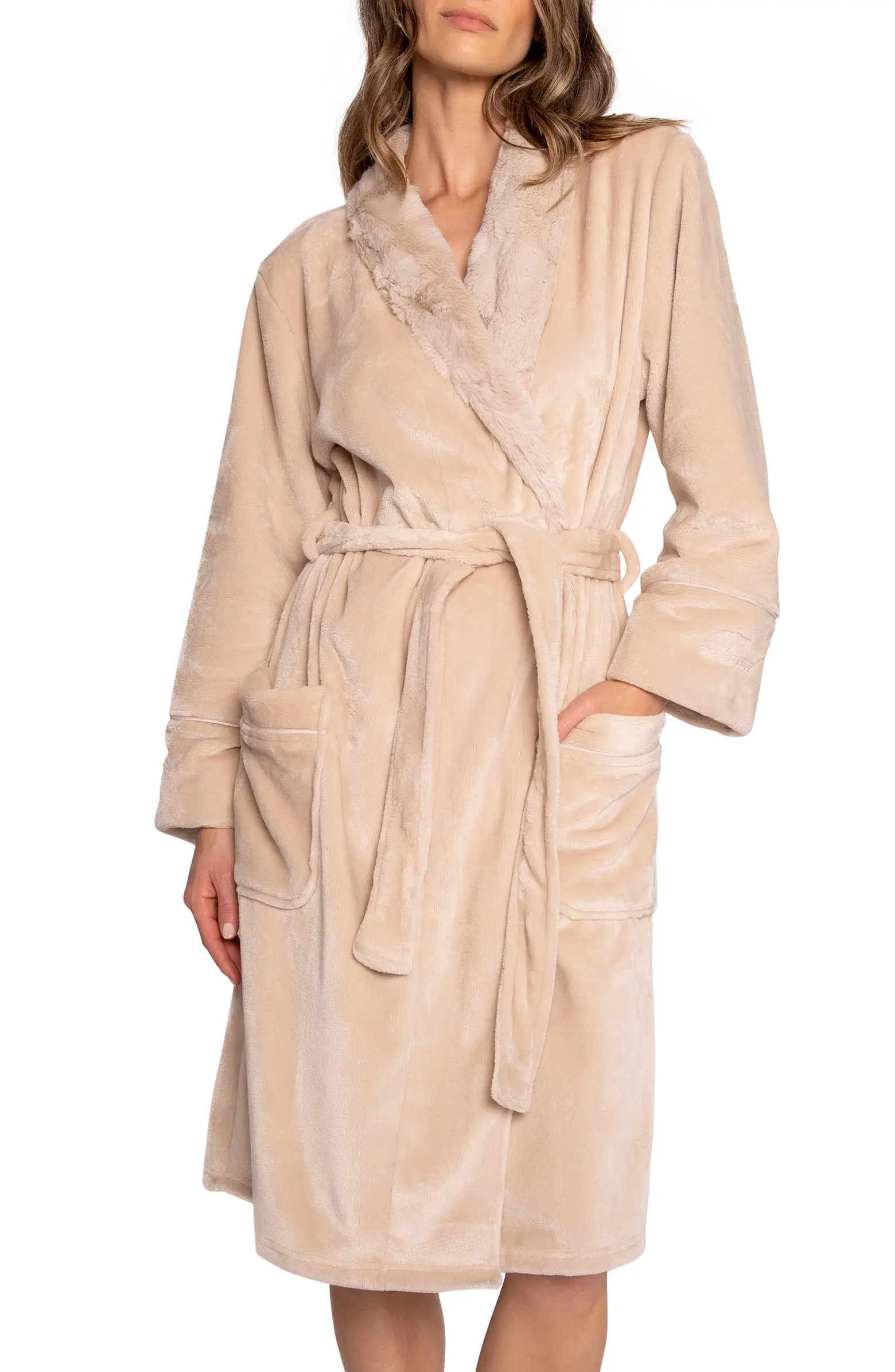 PJ Salvage Luxe Plush Faux Fur Trim Robe | Nordstrom | Nordstrom