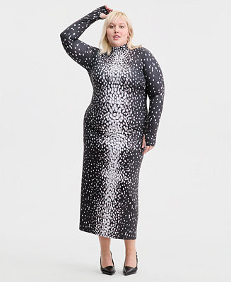 Bar III Trendy Plus Size Printed Mock-Neck Midi Dress, Macy's Exclusive - Macy's | Macy's