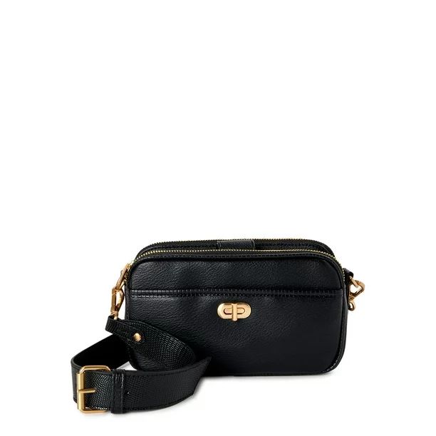 Time and Tru Women’s Annamarie Faux Leather Crossbody Handbag, Black - Walmart.com | Walmart (US)