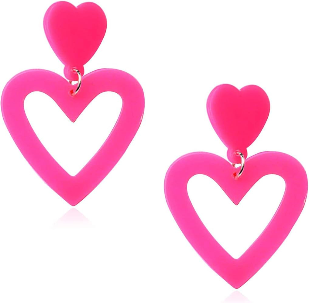 Mintolex Y2K Love Heart Dangle Earrings for Women Girls Summer Beach Alloy Acrylic Candy-colored ... | Amazon (US)