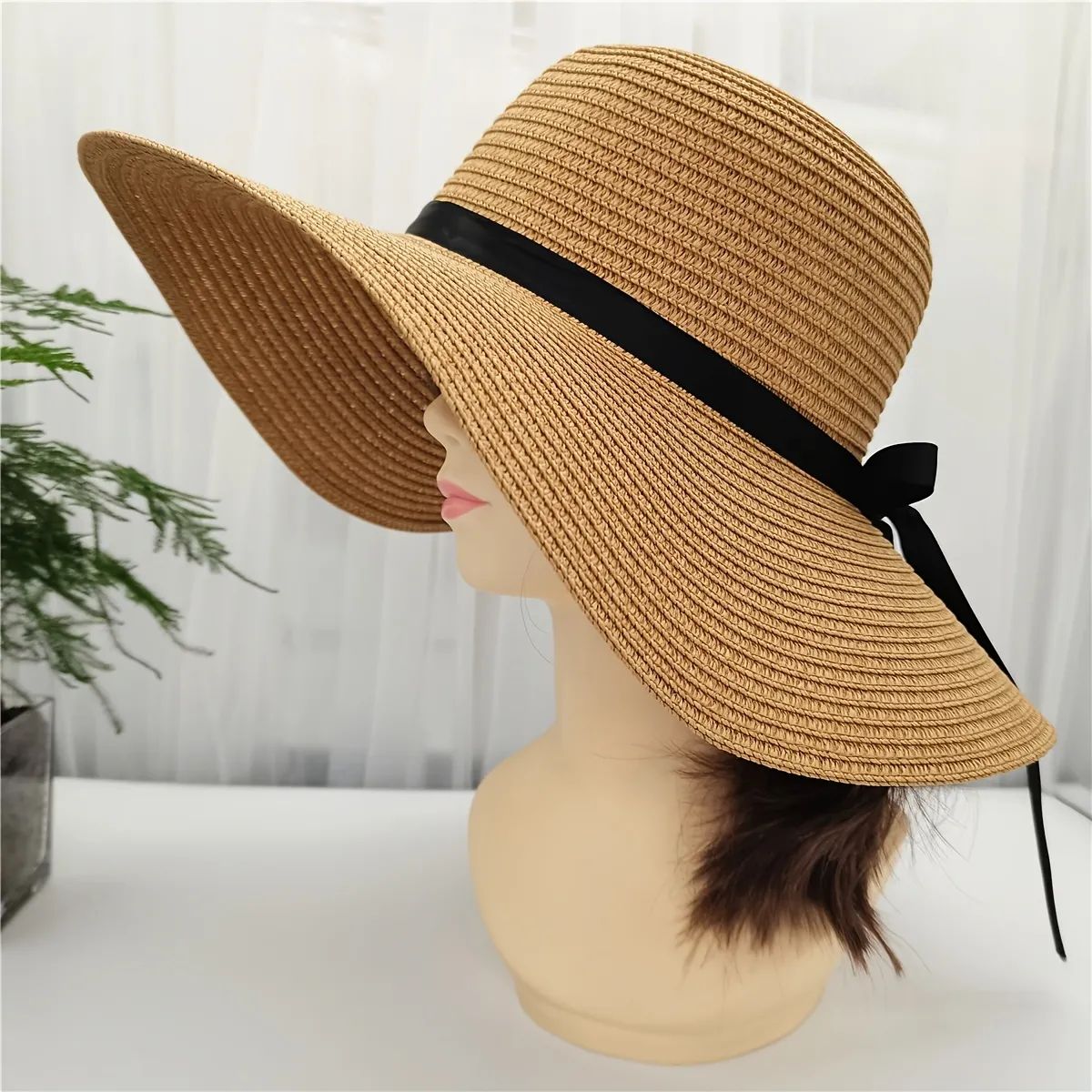 Women's Fashion Solid Color Large Brim Straw Hat, Sun Protection And UV Protection Sun Hat, Adjus... | Temu Affiliate Program