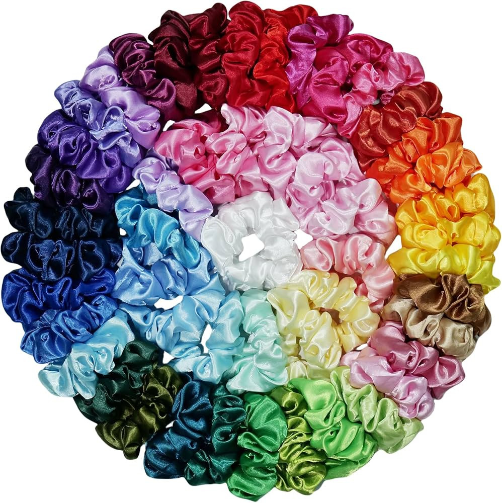 Satin Silk Hair Scrunchies for Women Girls - 60 Bulk Pack, Sleepy Tie Scrunchie - Silky Hair Ties... | Amazon (US)
