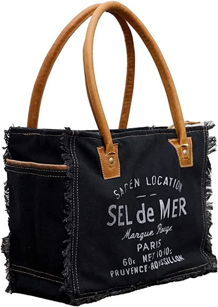 Orbit Art Gallery Handmade Canvas Bag With Leather, Canvas Tote Bag Shoulder Handbag for Women, B... | Amazon (US)