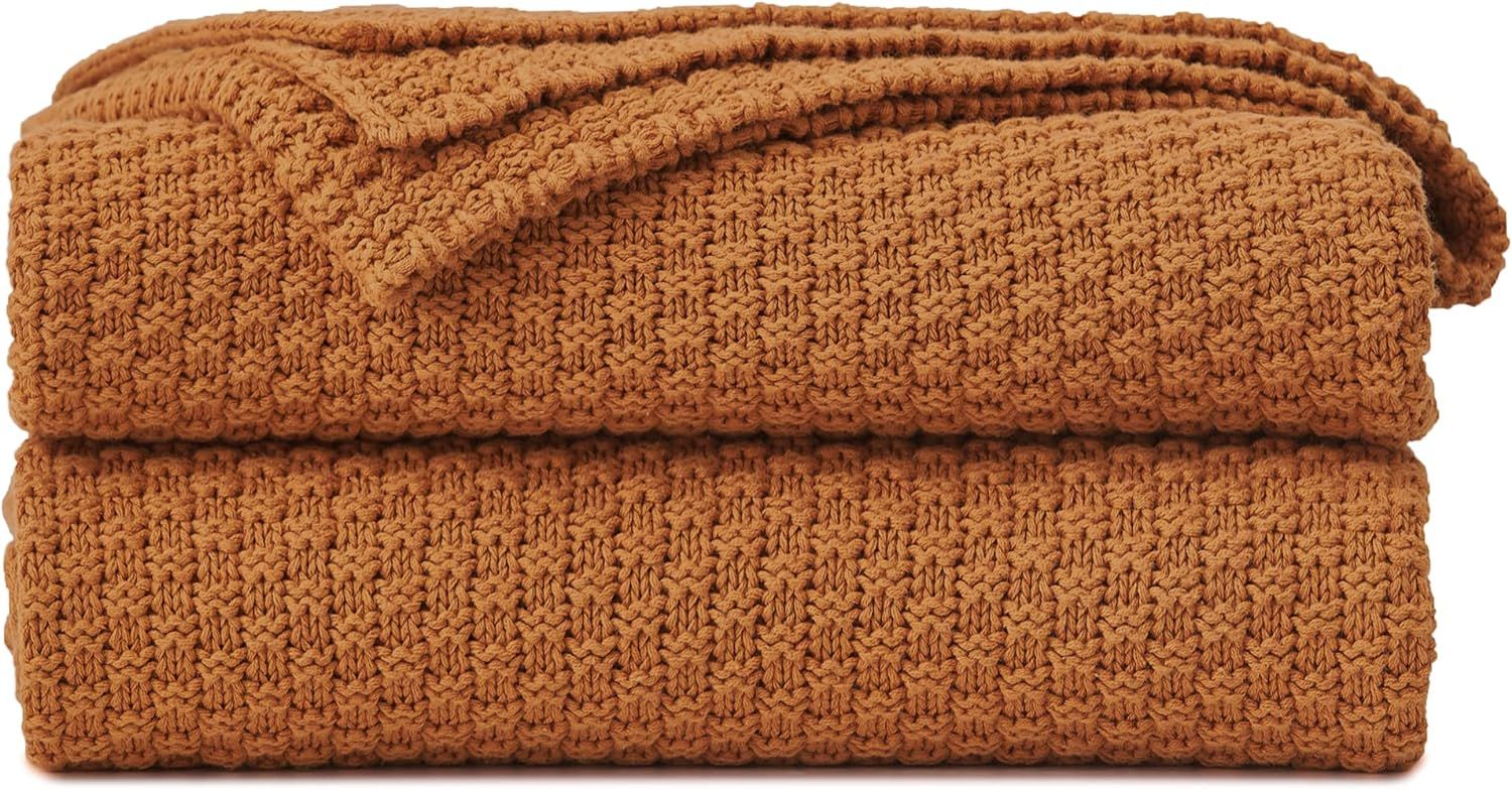 Longhui bedding Burnt Orange Knitted Throw Blanket for Couch, Soft, Cozy Machine Washable 100% Co... | Amazon (US)