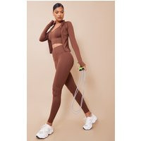 Dark Brown Basic Seamless High Waist Gym Leggings | PrettyLittleThing UK