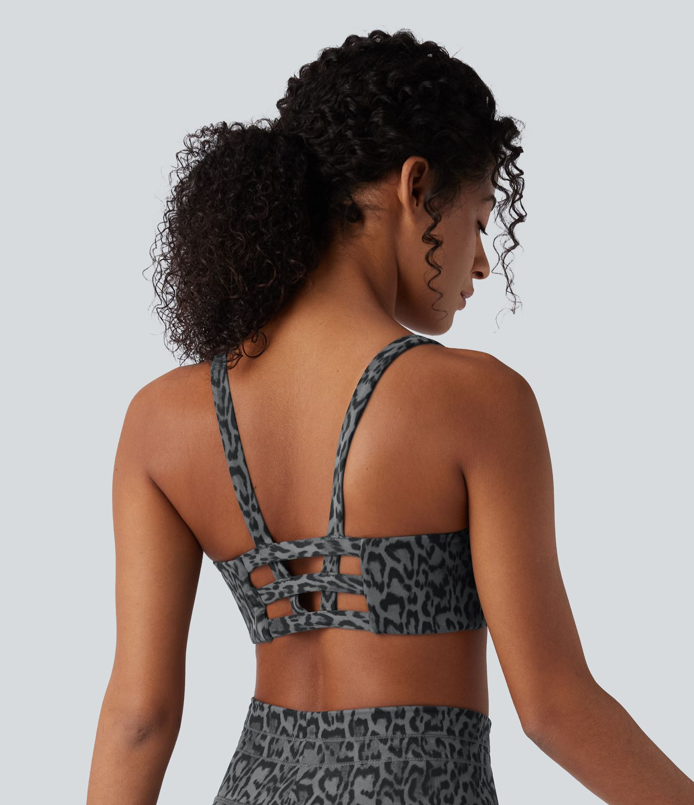 Women’s Halara UltraSculpt™ Leopard Print Low Support U Neck Cut Out Yoga Sports Bra - Halara | HALARA