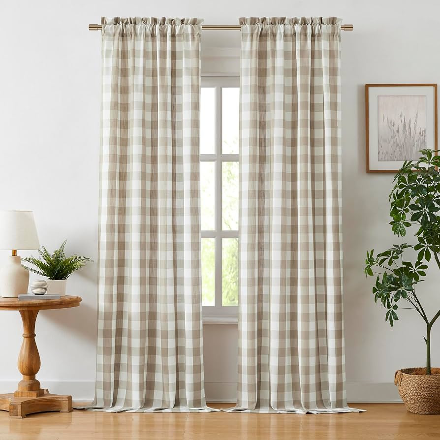 Beige Buffalo Plaid Check Curtain Panels 84 Inch Length,Tan Buffalo Gingham Rustic Farmhouse Styl... | Amazon (US)