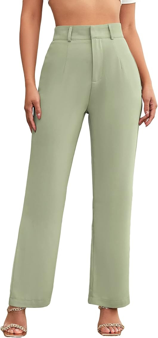 SweatyRocks Women's Elegant High Waist Solid Long Pants Office Trousers | Amazon (US)