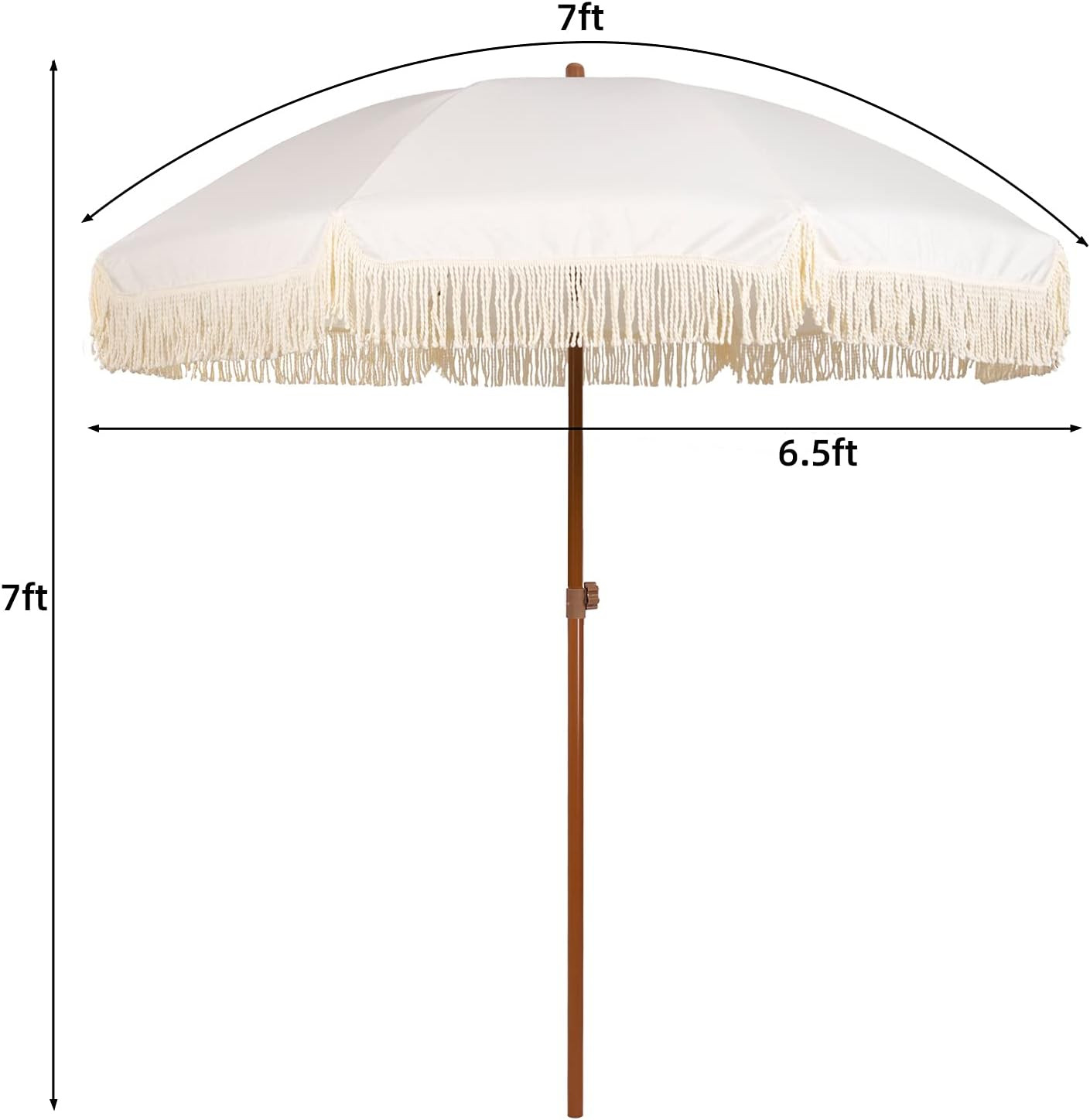 AMMSUN 7ft Patio Umbrella with Fringe Outdoor Tassel Umbrella UPF50+ Wood Color Steel Pole and St... | Amazon (US)