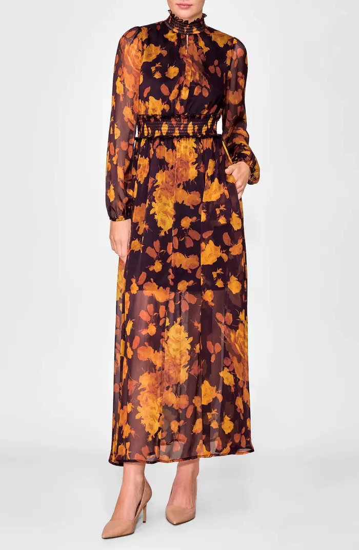 Floral Long Sleeve Chiffon Dress | Nordstrom