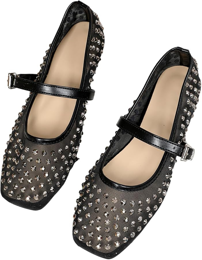 Milumia Women's Leopard Print Mesh Ballet Flats Trendy Square Closed Toe Maryjane Flat Shoes | Amazon (US)