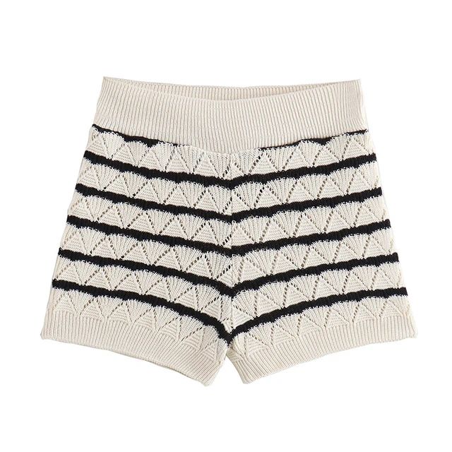 YENKYE Summer Women Vintage Elastic Waist Casual Striped Knit Shorts | AliExpress (US)