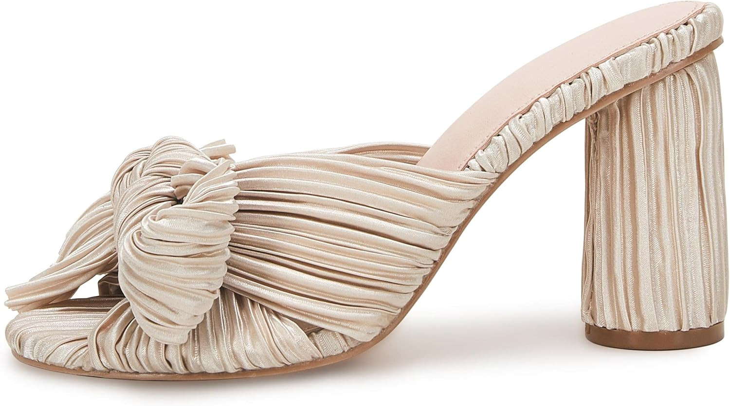 VETASTE Women's Pleated Bow Knot Heeled Sandals Comfortable Slip On Open Toe Block Chunky Heel Sl... | Amazon (US)