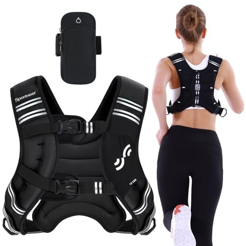 Weighted Vest for Men and Women: Sportneer 12lbs Weight Vest with Reflective Stripe Running Vest with Large Pocket for Cardio Workout Strength Training Fitness Muscle Building Weight Loss Weightlifting | Amazon (US)
