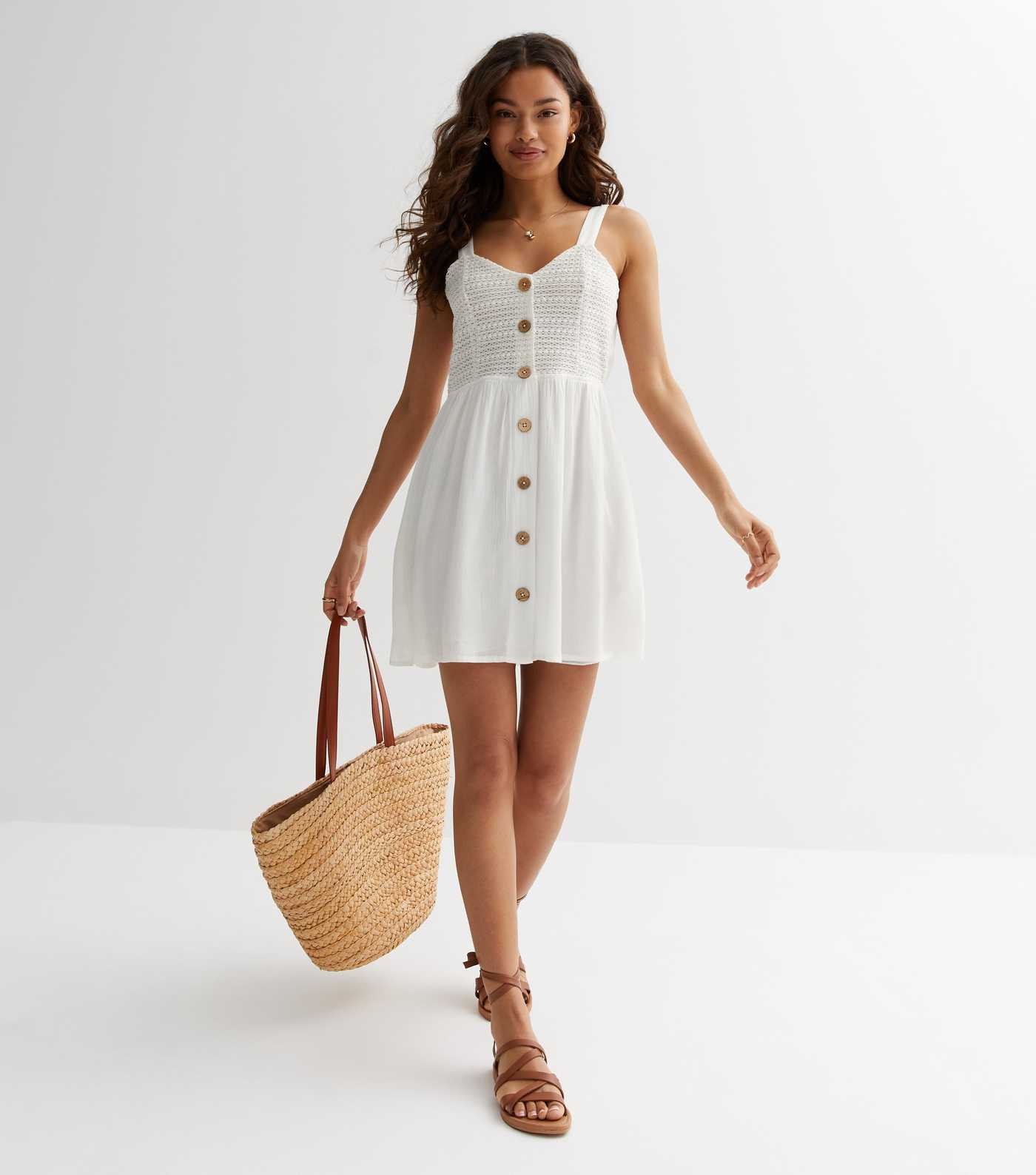 Petite Off White Crochet Detail Mini Dress
						
						Add to Saved Items
						Remove from Save... | New Look (UK)