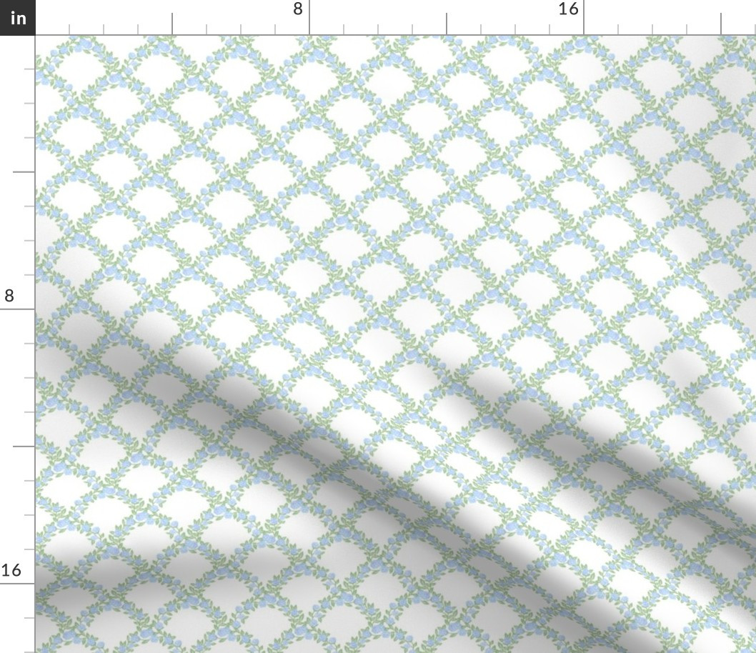 Hydrangea, scallop, Floral, Trellis, Vine, Greenery, Scalloped, Lattice, Leaves, Blue and Green P... | Spoonflower